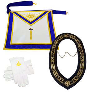 Ensemble de Regalia Maçonnique Premium Bleu Loge, Brodé à la Main, avec Tablier, Collier et Gants pour Officier Tyler des Francs-Maçons - Product Image 1