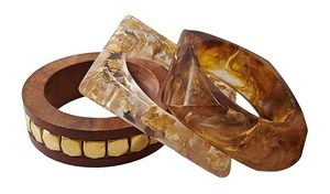 Fuschianet Accessories Women's Wooden Resin Embellishments Curved Square Resin Brown Unequal Square Resin Square Party - Product Image 3