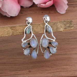 Boucles d'oreilles pendantes artisanales en argent sterling 925 avec pierres précieuses arc-en-ciel naturelles, style vintage de luxe pour mariage, bijoux pour femmes - Product Image 6