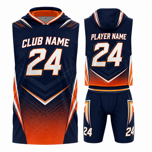 Ensemble de maillots de basket-ball personnalisés par sublimation, bleu marine, orange, blanc, 24, respirants, uniformes pour hommes adultes, polyester - Product Image 1