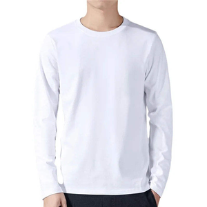 T-shirt décontracté pour homme, blanc, à manches longues, col rond, tricoté, coupe classique, couleur unie, en Spandex/Polyester, design uni, logo sur le devant - Product Image 1