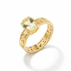 Anillo de Diseño en Plata de Ley 925 con Aguamarina Amarilla de Corte Ovalado, Bañado en Oro y Rodio, Joyería de Moda - Product Image 1