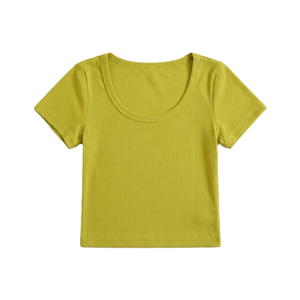 Chemisier court moulant vert lime orné de cristaux pour femme, col rond, manches courtes, tricot fin, idéal pour l'été et les soirées. - Product Image 5
