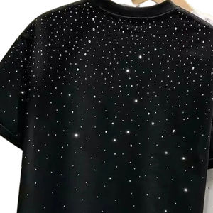 Camiseta Personalizada con Estampado de Estrellas Negras, Brillantes y Pedrería, 100% Algodón, Estilo Urbano, Unisex, Casual, Manga Corta - Product Image 4