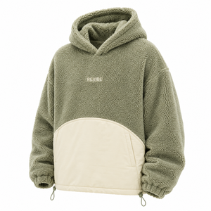 Custom Unisex Sage Green <b>Sherpa</b> <b>Fleece</b> Hoodie Oversized Warm Winter Pullover OEM Clothing Manufacturer - Product Image 4