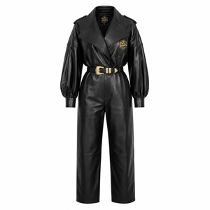 Combinaison en cuir PU marron pour femme Twill Sports, sans manches, fermeture éclair sur le devant, jambes larges, longueur intégrale, style streetwear sexy, combinaison en cuir - Product Image 1
