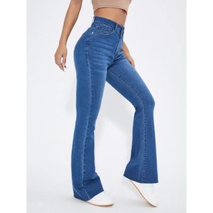Jean en denim évasé style rétro vintage bleu pierre pour femme, respirant, écologique, mignon, 100 % coton, taille haute - Product Image 6