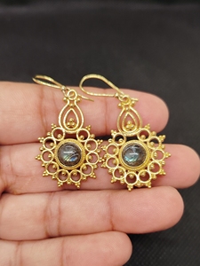 Brass Gemstone Drop Earrings Bulk Handcrafted Gold Plated Finish Rose Quartz Pattern Bezel - Product Image 4