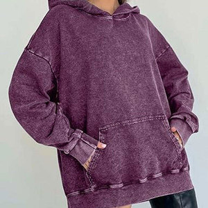 Sweat-shirt à capuche surdimensionné pour femme, style vintage, délavé à l'acide, avec logo personnalisé, en molleton épais 100% coton lourd - Product Image 2