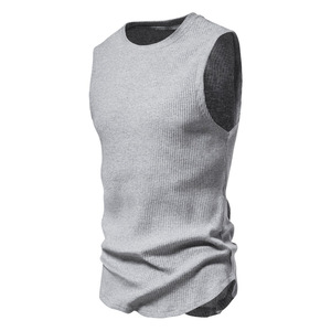 Nouveau débardeur côtelé pour homme, coupe ajustée, épaules larges, en coton, pour le sport et le fitness - Product Image 3