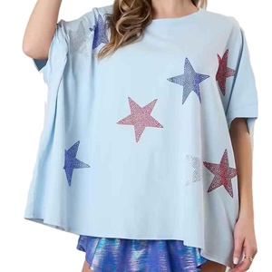 <b>Top</b> Quality Breathable & Quick Dry Solid Colour New Arrival Latest Design Eco Friendly Low Price Women <b>Rhinestone</b> T Shirts - Product Image 3