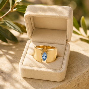 Anillo de Compromiso de Plata de Ley 925 con Topacio Azul para Mujer - Corte Marquesa - Engaste de Bisel - Diseño Moderno - Product Image 6