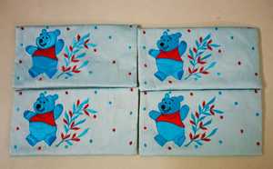 Premium Handcrafted Light Blue Silk Fabric Envelopes Set Cartoon Teddy Bear Machine Embroidery and Red <b>Floral</b> Vine Leaf Patterns - Product Image 1