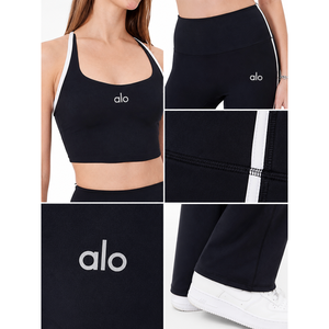 Conjunto de Yoga de Nylon y Spandex para Mujer, Marca Privada Personalizada, Top Corto y Leggings Acampanados con Ribete en Contraste, Talla XL, Ropa Deportiva para Gimnasio y Entrenamiento - Product Image 4