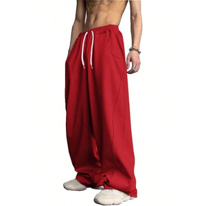 Pantalon Harem Rouge Homme – Taille Élastique avec Cordon de Serrage, Coton Décontracté, Poches Latérales, Respirant, Léger, Style Été, Coupe Droite - Product Image 1