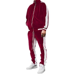Haute qualité hommes 2 pièces pleine fermeture éclair survêtements velours épaississement tenue décontractée Fitness vêtements de sport ensembles de survêtement - Product Image 1