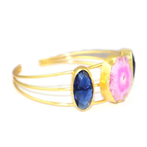 Royal Fashion Natural Pink Solar Quartz Blue Hydro Quartz 24K <b>Gold</b> Plated Bangle for Women Girls <b>Adjustable</b> Bangle Jewellery - Product Image 2