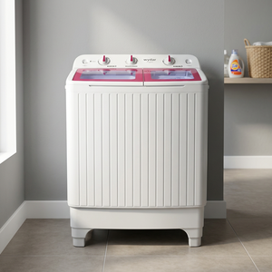 Lavadora de doble tina blanca con función de lavado y centrifugado independientes para uso doméstico, con detalles decorativos. - Product Image 6