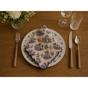 Premium Viscose <b>Linen</b> <b>Tea</b> <b>Towel</b> with Blue Toile Print & Scalloped Border – Decorative Kitchen Dish <b>Towel</b> for Home, Restaurant - Product Image 1