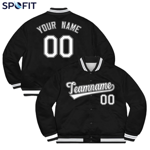 Veste de baseball noire pour homme SPOFIT, personnalisable avec nom et numéro brodés, style décontracté, vêtement d'extérieur pour l'automne - Product Image 1