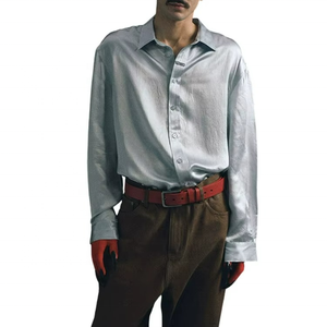 Camisa de Vestir Brillante para Hombre Finch Garment, Manga Larga, Cierre de Botones, Color Sólido, Camisa de Satén Brillante con un Solo Botón - Product Image 3