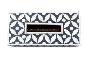 Boîte à mouchoirs en incrustation d'os fabriquée à la main porte-mouchoirs décoratifs avec des motifs floraux complexes boîte élégante pour salle de bain - Product Image 4