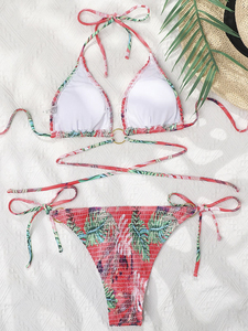 Ensemble de bikini à imprimé géométrique pour femmes, haut croisé à nouer, bas à nouer sur les côtés, en spandex et polyester, maillot de bain extensible 2 pièces - Product Image 5