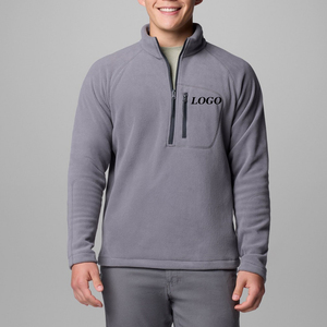 Men's Gray Quarter Zip Fleece Pullover Sweatshirt Regular Fit Solid Color O-Neck Casual Autumn Wear 100% Cotton Anti-Pilling - Product Image 1