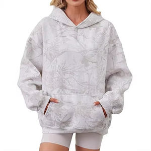 European American New <b>Women's</b> Casual Plus Size Long Printed Solid Kangaroo Pocket Hooded <b>Fleece</b> Autumn - Product Image 6