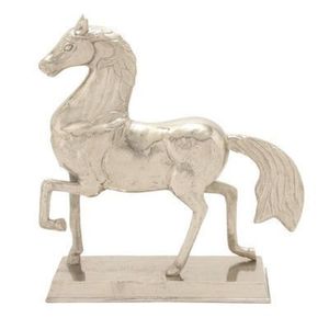 Figura de caballo de aluminio fundido hecha a mano, escultura metálica de un gallo orgulloso en plena postura de aparellaje, elemento decorativo para una sala de estar refinada. - Product Image 1