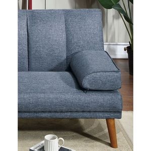 Divano Regolabile in Polifibra Blu Navy con Gambe in Legno Massello, Divano Letto Imbottito per Arredamento Soggiorno - Product Image 6