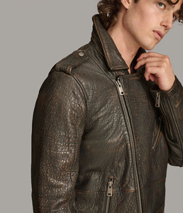 Men's Cow Skin <b>Leather</b> Moto <b>Jacket</b> Slim Fit Turn-down Collar Zipper Closure Solid Color Autumn Wear Modern fit plus size - Product Image 5