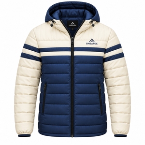 Chaqueta Acolchada con Capucha Azul Marino y Crema para Hombre, Abrigo de Invierno Acolchado, Chaqueta Cálida para Exteriores, Venta al por Mayor de Ropa ONE APEX - Product Image 4