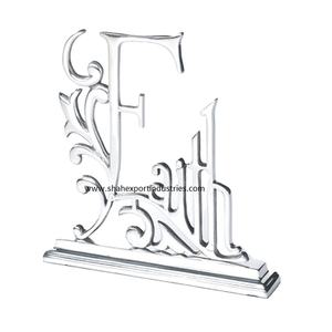 Sculpture décorative de mot de foi en métal plaqué argent pour la maison et le bureau décor de bureau Sculpture de luxe faite à la main - Product Image 1