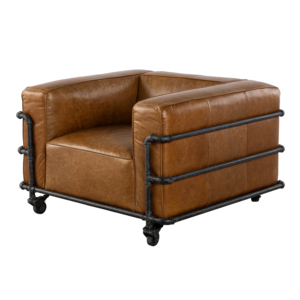 High End Cow Leather Armchair Smooth Texture Warm Brown Tone Natural Grain Modern Accent <b>Sofa</b> - Product Image 1