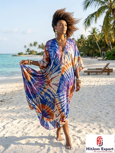 Printed <b>Kaftan</b> Dress Women <b>Beach</b> Cover Up Loose Fit Soft Fabric Fashionable Design Bulk Order for Export - Product Image 3