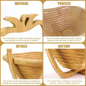 Modern Foldable Bamboo Fruit & Vegetable Basket <b>Collapsible</b> Eco-Friendly Kitchen Counter <b>Storage</b> Bowl - Product Image 4