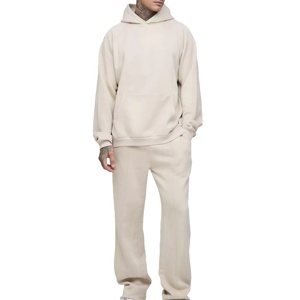 Men Heavyweight Cotton Loose Crop Hoodies Stacked <b>Sweatpants</b> <b>Set</b> Oversized Tracksuit Sweatsuit Custom Hoodie and Jogger <b>Set</b> - Product Image 1