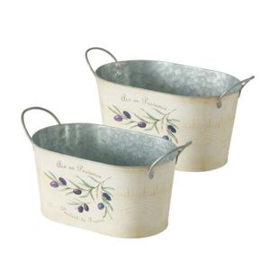 Vintage Galvanized Metal Oval <b>Planter</b> Set Rustic Zinc Garden Flower Pot Indoor Outdoor Succulent Herb Tub with Handle <b>Planters</b> - Product Image 2