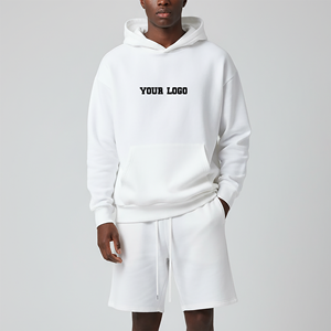 Ensemble short et sweat à capuche couleur unie pour l'été, prix de gros abordable, avec logo brodé personnalisé, ensemble court tendance - Product Image 5