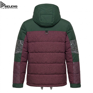 OEM Custom <b>Waterproof</b> Insulated Puffer <b>Jacket</b>, <b>Men</b> Heavy Duty Winter Coat in Maroon and <b>Green</b> with Pockets - Product Image 2