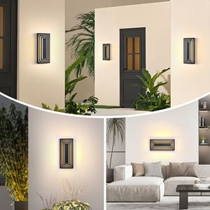 2 Pack-3-Tier 15.7 LED Outdoor Wall <b>Sconce</b> Modern Black Finish Waterproof Exterior Wall Fixture for Garage <b>Lighting</b> - Product Image 3