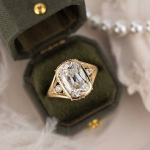 แหวนหมั้นเพชรทรงคุชชั่นวินเทจ เพชรเลี้ยงในห้องปฏิบัติการ ทอง 14K 18K ประดับแบบเฮโล ขอบเพชรแบบเบเซล สำหรับเจ้าสาว งานแต่งงาน ขายส่ง รับผลิตแบบ OEM ODM สินค้าใหม่! ! - Product Image 2