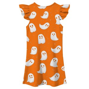 Robe trapèze pour filles, motif fantôme violet, manches volantées, en mousseline, mini, grande taille, lavable, motif rayé mignon, col en V, tenue d'été - Product Image 5