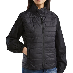 Unisex <b>Black</b> Stand Collar Puffer <b>Vest</b> Windproof Winter Outerwear Formal Style Zipper Closure Solid Color Breathable Quick Dry - Product Image 3