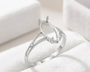 925 Sterling Silver Marquise <b>Ring</b> 5x7mm <b>Blank</b> Semi Mount <b>Ring</b> Setting DIY Jewelry Making Prong <b>Ring</b> Base Rhodium Plated <b>Ring</b> - Product Image 2