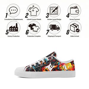Maßgefertigte Großhandels-OEM/ODM Bedruckte Graffiti Schnür-Walkingschuhe Canvas-Sneaker für Herren und Damen Komfort Mode Trend - Product Image 4