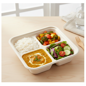 Barquette multi-compartiments en bagasse, écologique et jetable, pour repas scolaires, restauration aérienne et aires de restauration - Product Image 5