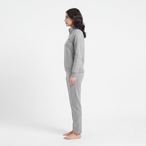 Conjunto de dos piezas de chándal de algodón con cremallera media y bolsillos laterales para mujer, color gris sólido, marca Premium HAWK EYE. - Product Image 2