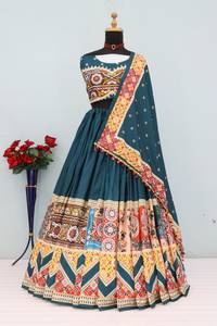 Lehenga Choli Dupatta en dentelle brodée miroir, style traditionnel indien et pakistanais, longueur ras du sol, en mousseline de coton à séchage rapide, robe de mariage et de fête - Product Image 5